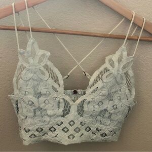 Free People Adella Crochet Lace Plunge Neck Bralette  in baby blue Size Small